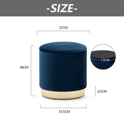 Hnnhome 37cm round dark blue velvet ottoman storage box with lid pouffe