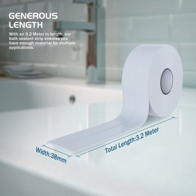 HNNHOME 38mm x 3.2m White Self-Adhesive Bath Sealant Strip, Waterproof ...