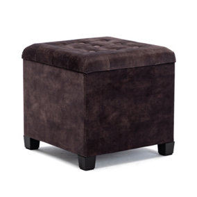 HNNHOME 45cm Cube Charcoal Cloud Velvet Padded Seat Ottoman Storage Stool Box, Footstool Pouffes Chair with Lids