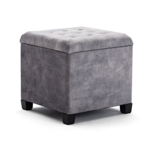 HNNHOME 45cm Cube Cloud Velvet Padded Seat Ottoman Storage Stool Box, Footstool Pouffes Chair with Lids (Light Grey, Cloud Velvet)