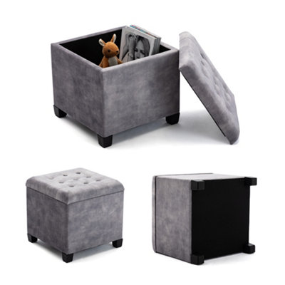 HNNHOME 45cm Cube Cloud Velvet Padded Seat Ottoman Storage Stool 