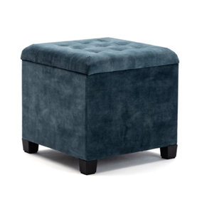 HNNHOME 45cm Cube Cloud Velvet Padded Seat Ottoman Storage Stool Box, Footstool Pouffes Chair with Lids (Teal, Cloud Velvet)