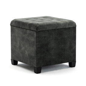 HNNHOME 45cm Dark Green Cube Cloud Velvet Padded Seat Ottoman Storage Stool Box, Footstool Pouffes Chair with Lids