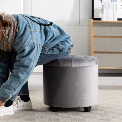 Hnnhome 45Cm Round Teal Velvet Padded Seat Ottoman Storage Stool Box Footstool Pouffes Chair With Lids