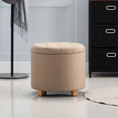 HNNHOME Poef, voetenbank, opbergdoos, 45 cm, kubus, sterk houten frame, linnen, woonkamer, speelgoedkist, kledingstoel, stoel met deksel, voor slaapkamer, lichtgroen