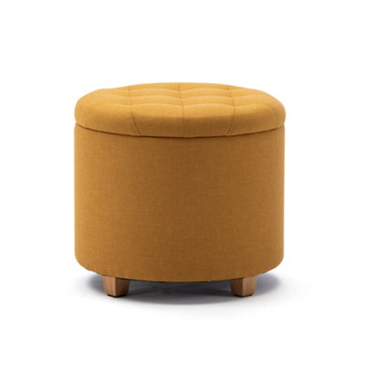 OneTouch Linen Square Storage Ottoman Pouffe With Wooden Lid - Navy Blue, Black, Or Grey (41cm Cube)