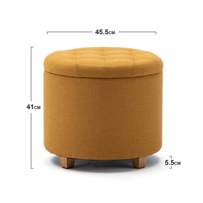 HNNHOME 45cm Round Linen Padded Seat Ottoman Storage Stool Box, Footstool Pouffes Chair with Lids (Yellow)