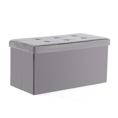 HNNHOME 82x40x40cm Velvet Pouffe Folding Storage Ottoman Footstool Box Toy Chest with Lid, Foldable Foot Stool Seat (Grey, Large)