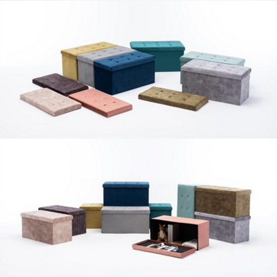 HNNHOME 82x40x40cm Velvet Pouffe Folding Storage Ottoman Footstool Box ...