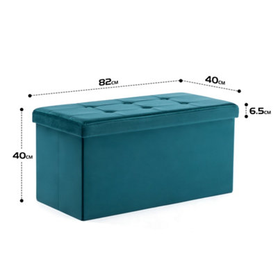 HNNHOME 82x40x40cm Velvet Pouffe Folding Storage Ottoman Footstool Box Toy Chest with Lid, Foldable Foot Stool Seat (Teal, Large)