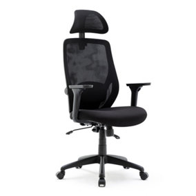 HNNHOME Black Recline Ergonomic Mesh Office Chair with Lumbar Support and Headrest