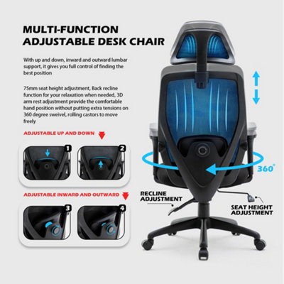 HNNHOME Black Recline Ergonomic Mesh Office Chair with Lumbar Support and Headrest