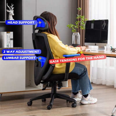 HNNHOME Black Recline Ergonomic Mesh Office Chair with Lumbar Support and Headrest