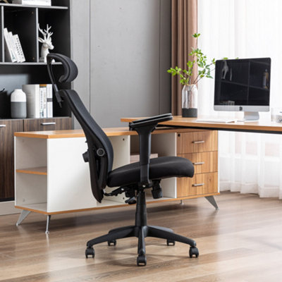 HNNHOME Black Recline Ergonomic Mesh Office Chair with Lumbar Support and Headrest
