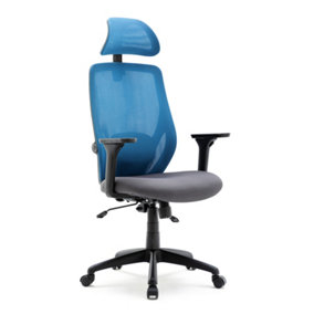 HNNHOME Blue Recline Ergonomic Mesh Office Chair with Lumbar Support and Headrest