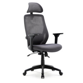 HNNHOME Grey Recline Ergonomic Mesh Office Chair with Lumbar Support and Headrest