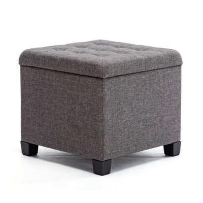 HNNHOME Pouffe Footstool Ottoman Storage Box,45cm Cube Strong Wooden Frame Linen Seat Chair with Lids For Bedroom(Charcoal)