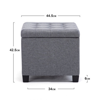 HNNHOME Pouffe Footstool Ottoman Storage Box,45cm Cube Strong Wooden Frame Linen Seat Chair with Lids For Bedroom(Grey)