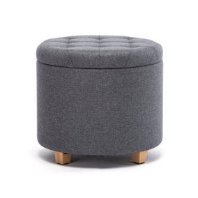HNNHOME Pouffe Footstool Ottoman Storage Box,45cm Cube Strong Wooden Frame Linen Seat Chair with Lids For Bedroom(Grey)