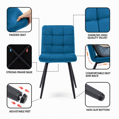 HNNHOME Set Of 2 x Cubana Navy Velvet Upholstered Kitchen Dining Chair with Strong Black Metal Legs Living Room Bedroom Chair