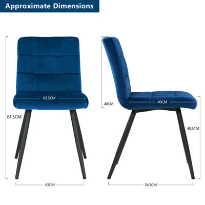 HNNHOME Set Of 2 x Cubana Navy Velvet Upholstered Kitchen Dining Chair with Strong Black Metal Legs Living Room Bedroom Chair