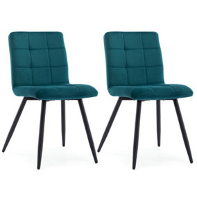 HNNHOME Set Of 2 x Cubana Teal Velvet Upholstered Kitchen Dining Chair with Strong Black Metal Legs Living Room Bedroom Chair