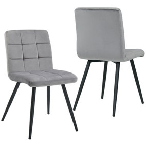 HNNHOME Set Of 2 x Cubana Velvet Upholstered Kitchen Dining Chair with Strong Black Metal Legs Living Room Bedroom Chair (Grey)
