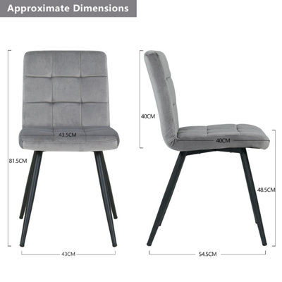 HNNHOME Set Of 2 x Cubana Velvet Upholstered Kitchen Dining Chair with Strong Black Metal Legs Living Room Bedroom Chair (Grey)