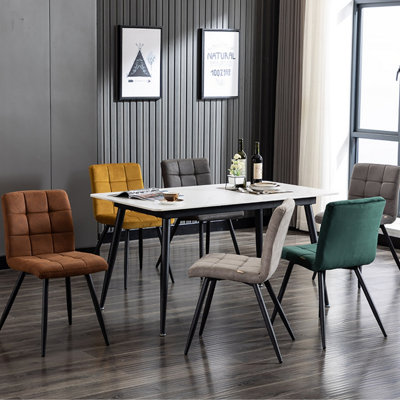HNNHOME Set Of 2 x Cubana Velvet Upholstered Kitchen Dining Chair with Strong Black Metal Legs Living Room Bedroom Chair (Grey)