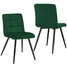 HNNHOME Set Of 2xCubana Dark Green Velvet Upholstered Kitchen Dining Chair with Strong Black Metal Legs Living Room Bedroom Chair