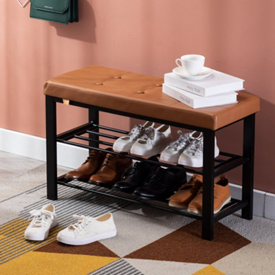 HNNHOME Sirius Shoe Bench 3-tier Shoe Rack Storage Shelf with Padded ...