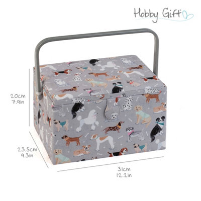 Hobby Gift Large Sewing Box - Fabric Covered Storage Box with Tray 31 x ...