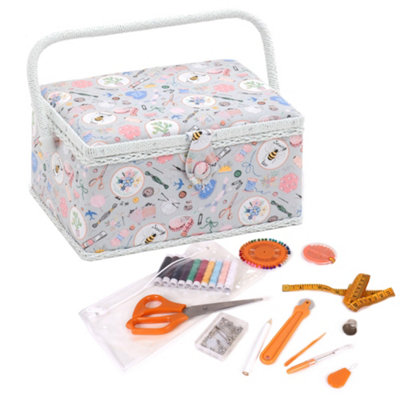 Hobby Gift Medium Sewing Box with 94 Piece Sewing Kit - Fabric Storage ...