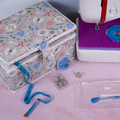 Hobby Gift Medium Sewing Box with 94 Piece Sewing Kit - Fabric Storage ...