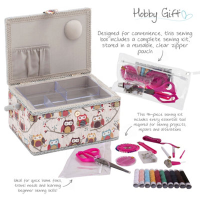 Hobby Gift Medium Sewing Box with 94 Piece Sewing Kit - Fabric Storage ...