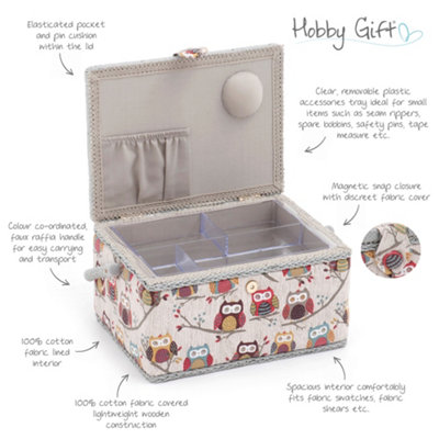 Hobby Gift Medium Sewing Box with 94 Piece Sewing Kit - Fabric Storage ...