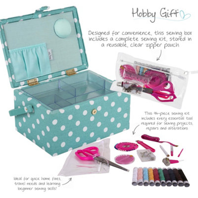 Hobby Gift Medium Sewing Box with 94 Piece Sewing Kit - Fabric Storage ...