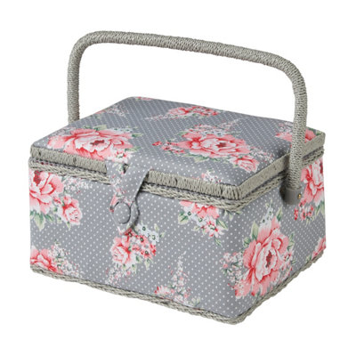 Hobby Gift MRM/190 - Beautiful Bloom Print Med Sewing Basket - 18.5x26x15cm