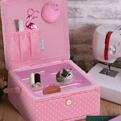 Hobby Gift Small Sewing Box - Craft Storage Box with Handle 20 x 20 x 11cm