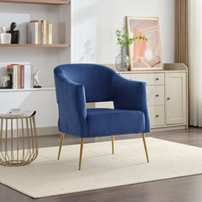 Hobson Velvet Fabric Accent Chair - Dark Blue