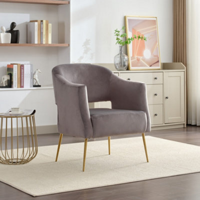 Hobson Velvet Fabric Accent Chair - Grey