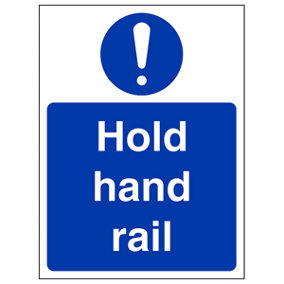 Hold Hand Rail Stair Safety Sign - 1mm Rigid Plastic - 150x200mm (x3)