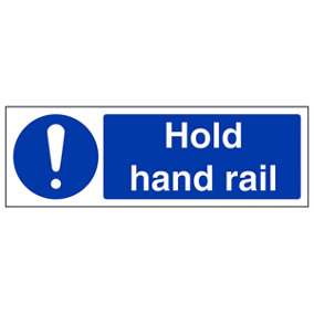 Hold Hand Rail Stair Safety Sign - Glow in the Dark - 300x100mm (x3)