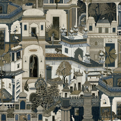 Holden Bazaar Animal City Wallpaper Navy 13510