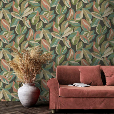 Holden Botanical Abstract Leaf Large Foliage Leaves Charcoal Wallpaper