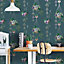 Holden Botany Terrarium Teal Wallpaper Floral Flowers Naturistic Paste The Wall