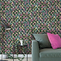Holden Cassidy Wallpaper Charcoal/Pink 90171