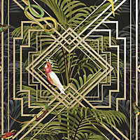 Holden Congo Black Gold Art Deco Geometric Tropical Jungle Animals Wallpaper