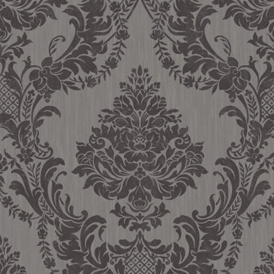 Holden Décor 60385 Seleina Grey Damask Wallpaper DIY at B&Q