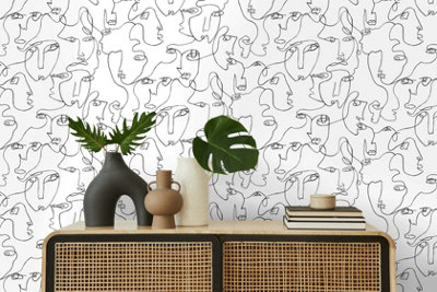Holden Decor Abstract Faces Black / White Smooth Wallpaper